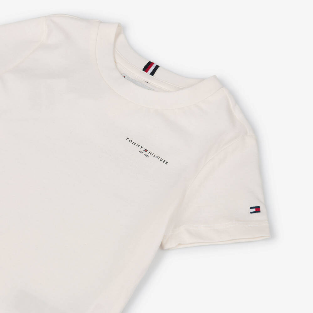Tommy Hilfiger-Ivory Cotton T-Shirt with Mini Logo | Childrensalon Outlet