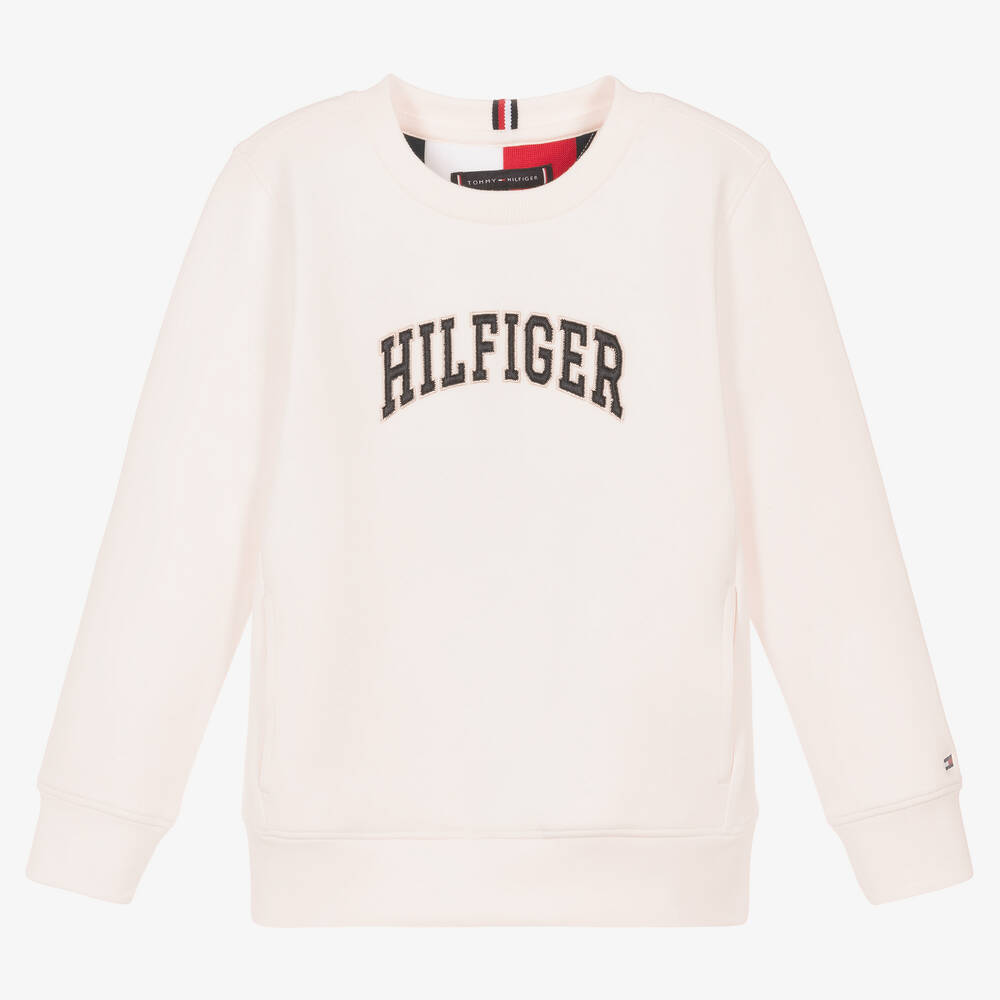 Tommy Hilfiger - سويتشيرت مزيج قطن جيرسي لون عاجي للأولاد | Childrensalon