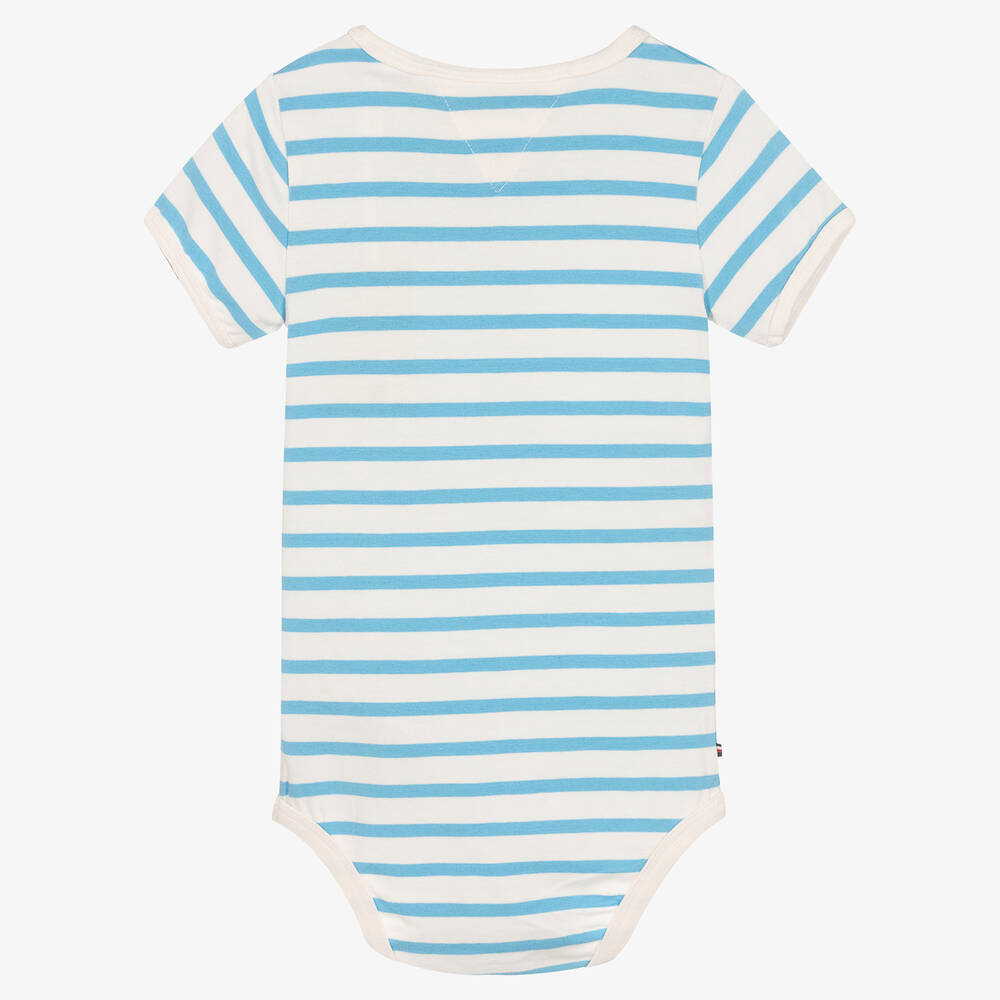 Tommy Hilfiger-أوفرول بادي قطن جيرسي مقلم لون عاجي وأزرق فاتح | Childrensalon Outlet