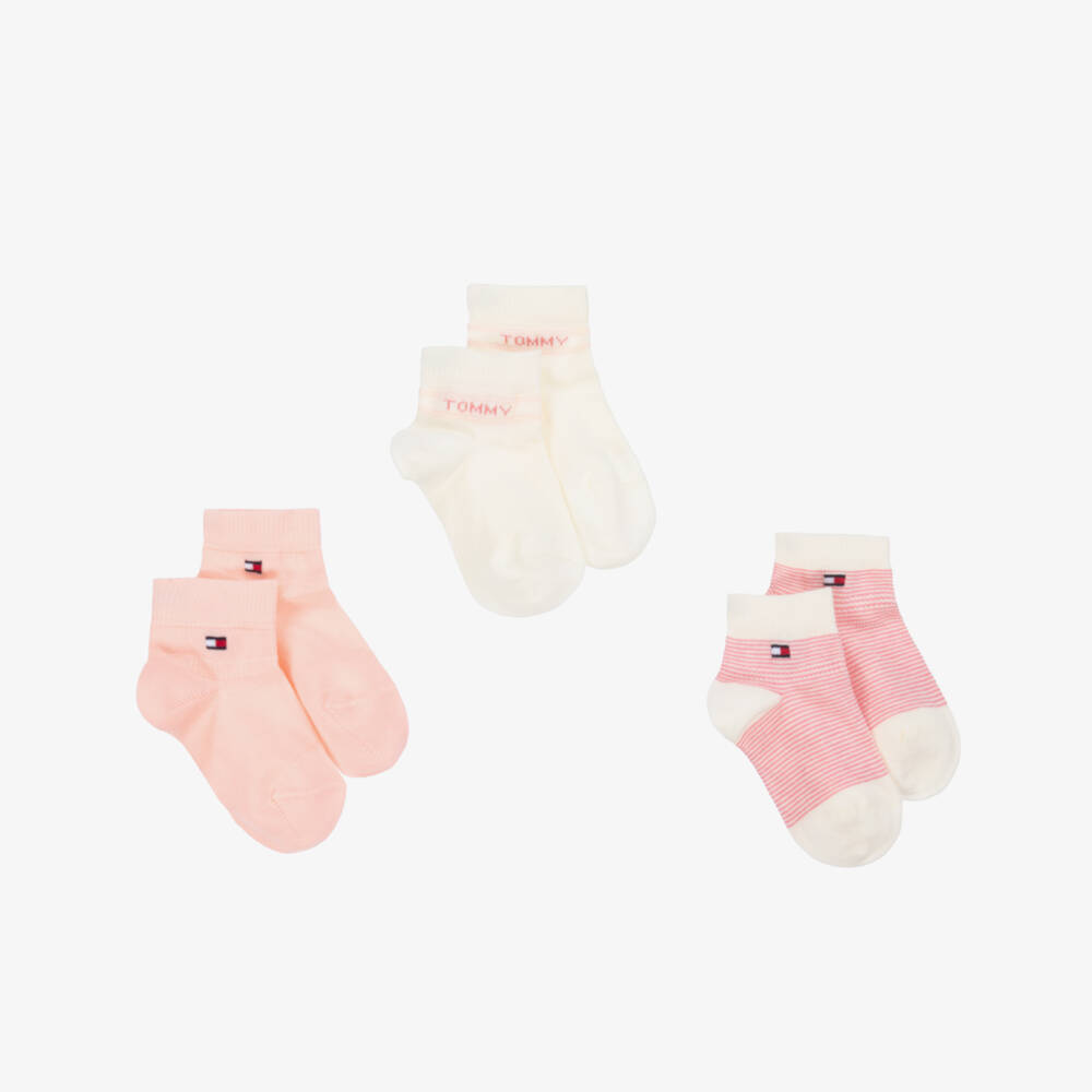 Tommy Hilfiger-Ivory & Pink Girls Sock Trio | Childrensalon Outlet