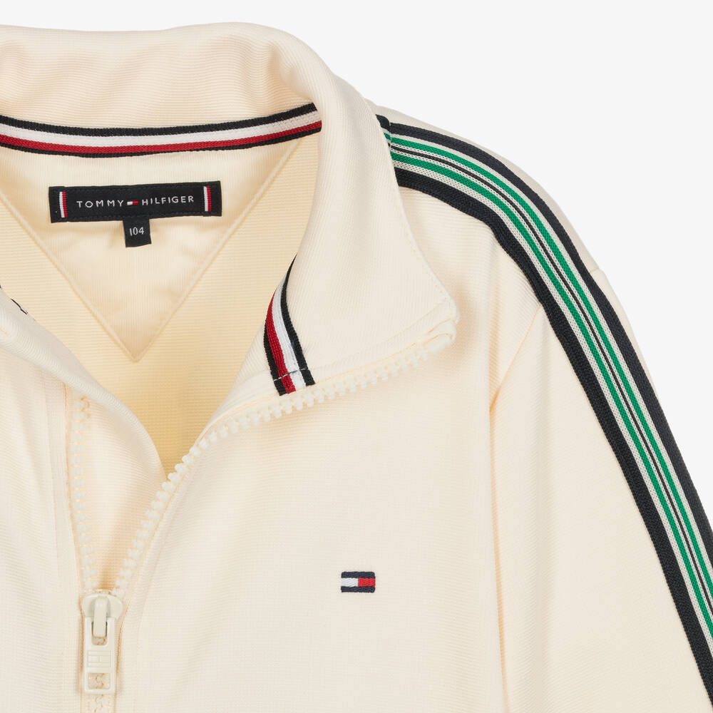 Tommy Hilfiger-Ivory Striped Tape Zip-Up Top | Childrensalon Outlet