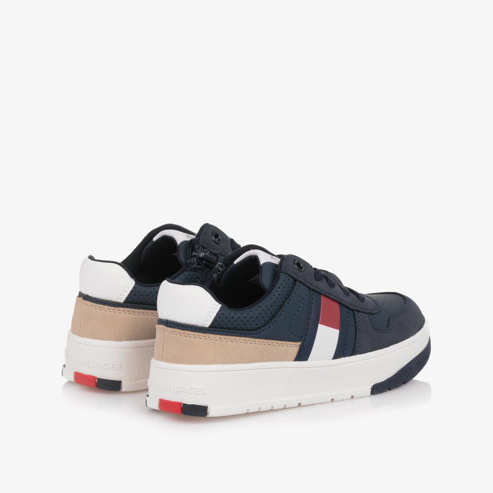 Tommy Hilfiger-Navy Blue & Beige Faux Leather & Suede Trainers | Childrensalon Outlet