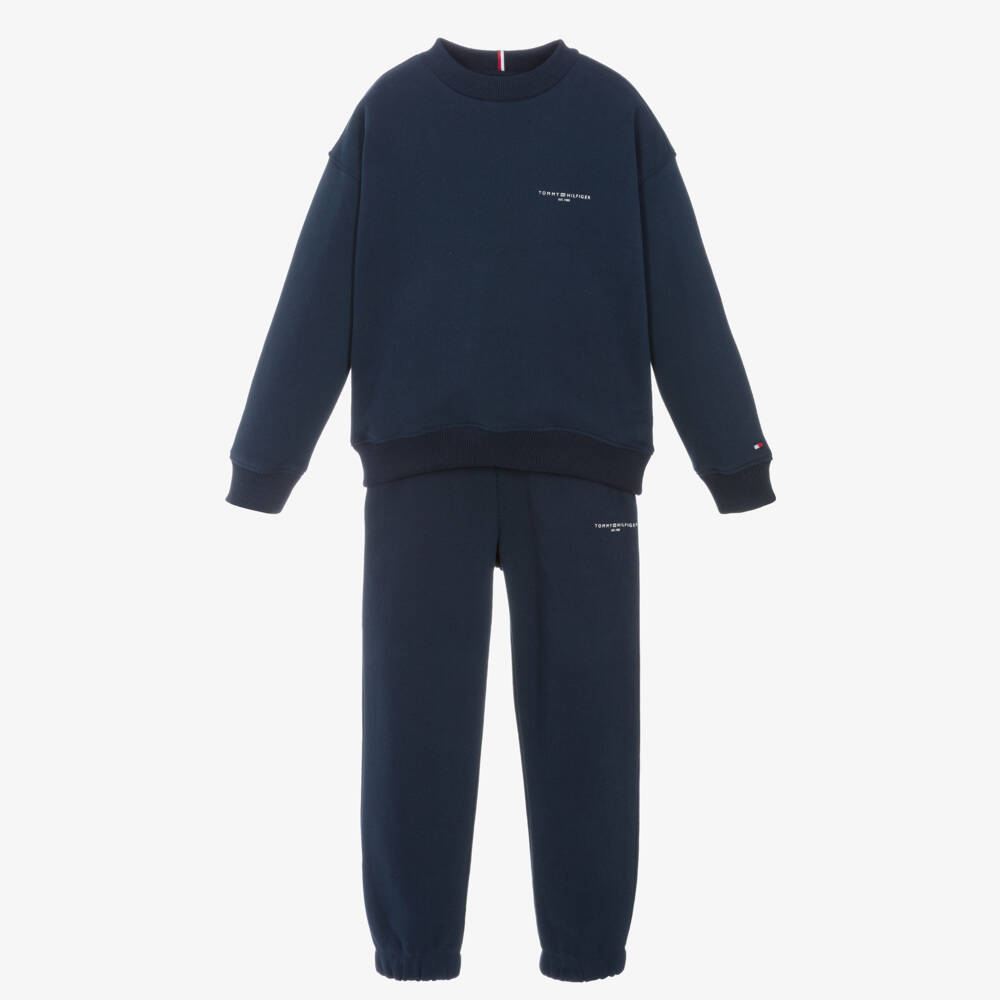 Tommy Hilfiger-Navy Blue Cotton Jersey Tracksuit with Logo Detail | Childrensalon Outlet