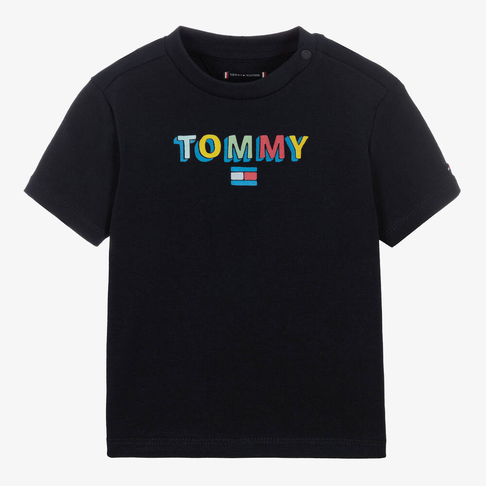 Tommy Hilfiger - Navy Blue Cotton Logo Baby T-Shirt | Childrensalon