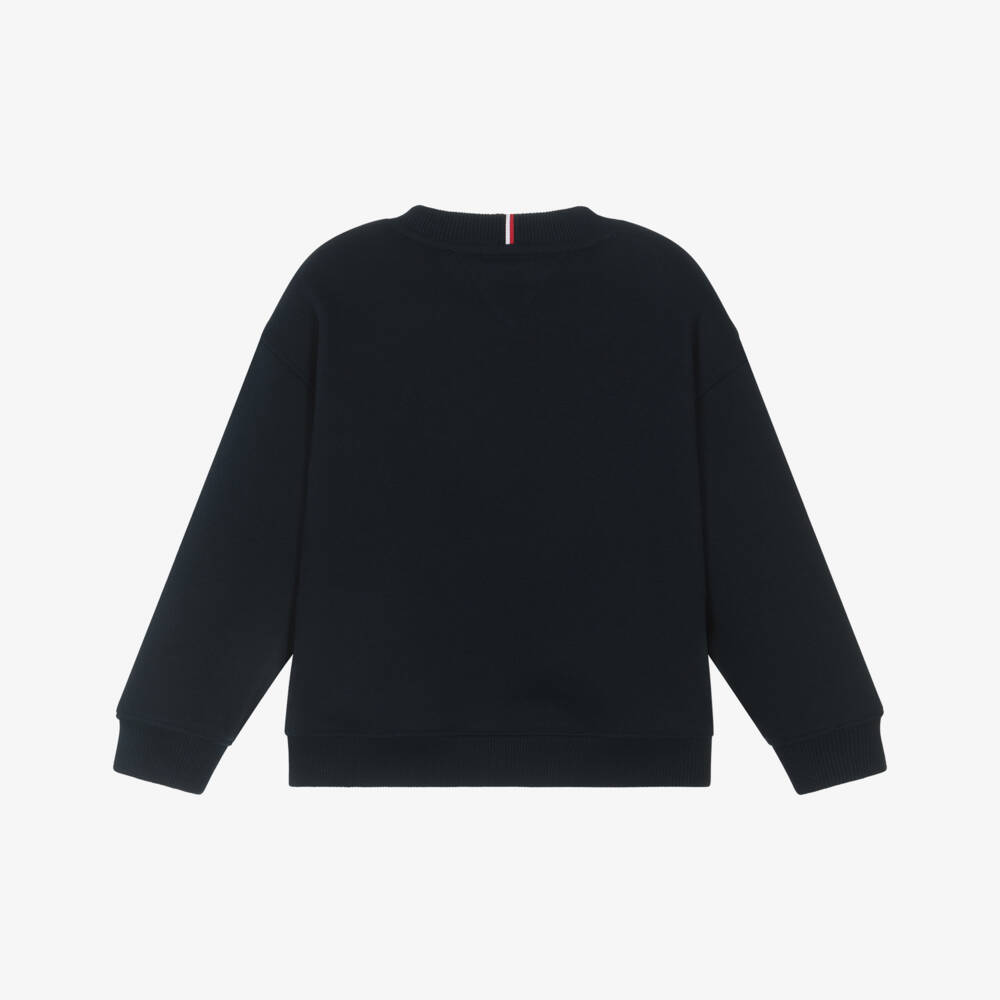 Tommy Hilfiger-Navy Blue Cotton Sweatshirt with Mini Logo | Childrensalon Outlet