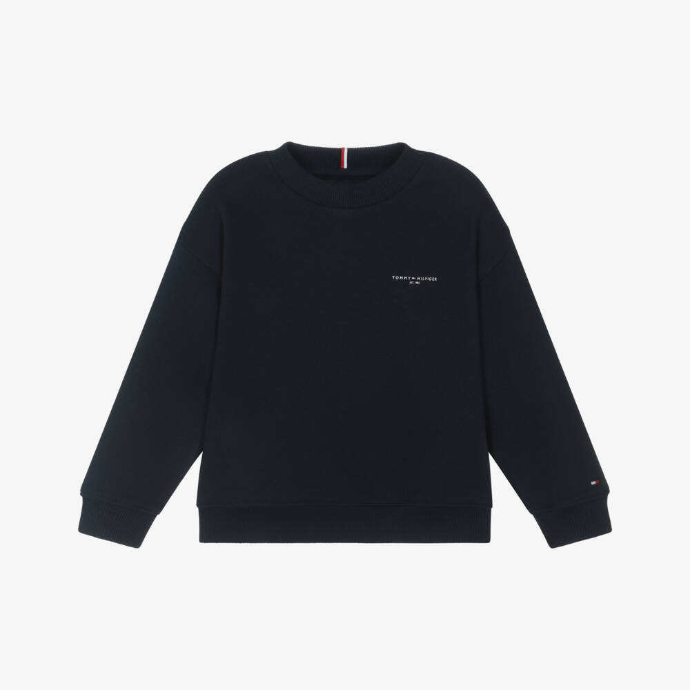 Tommy Hilfiger-Navy Blue Cotton Sweatshirt with Mini Logo | Childrensalon Outlet