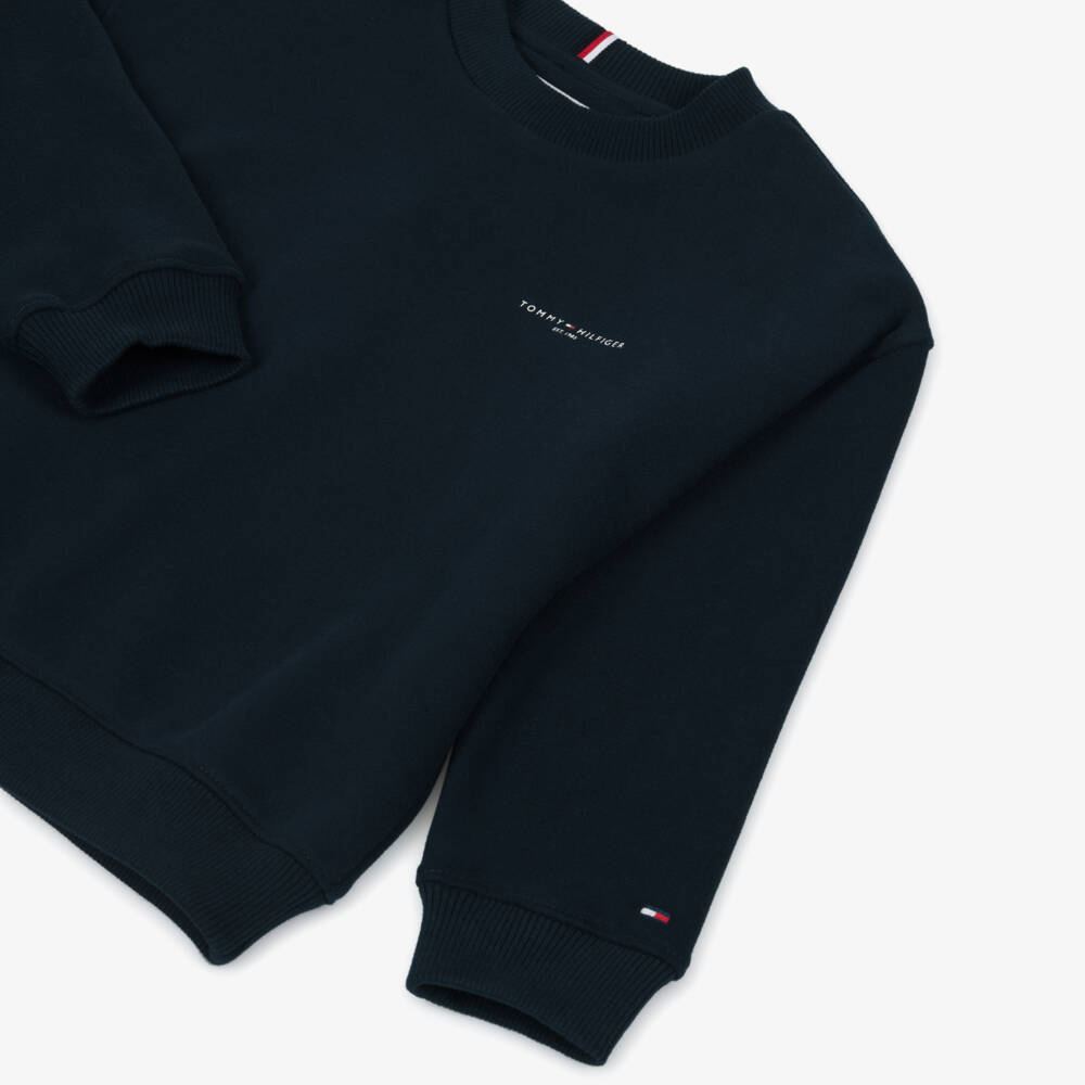 Tommy Hilfiger-Navy Blue Cotton Sweatshirt with Mini Logo | Childrensalon Outlet