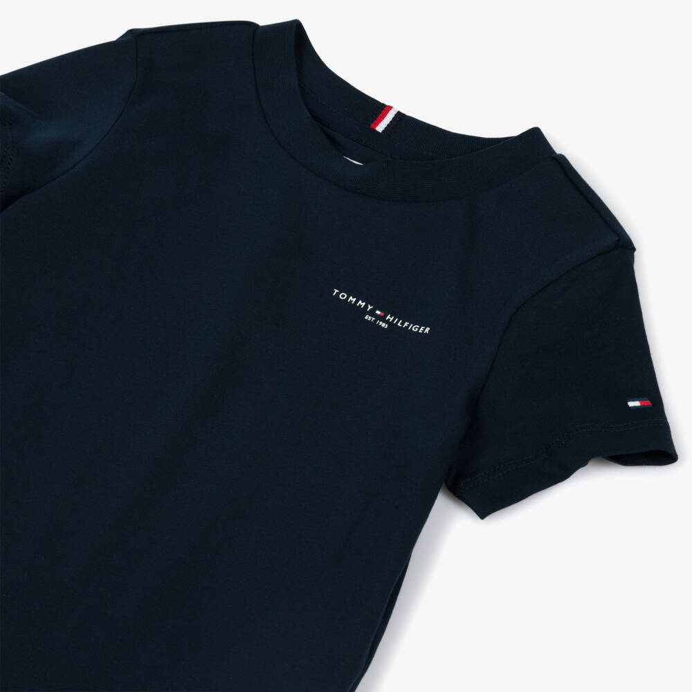 Tommy Hilfiger-Navy Blue Cotton T-Shirt with Mini Logo | Childrensalon Outlet