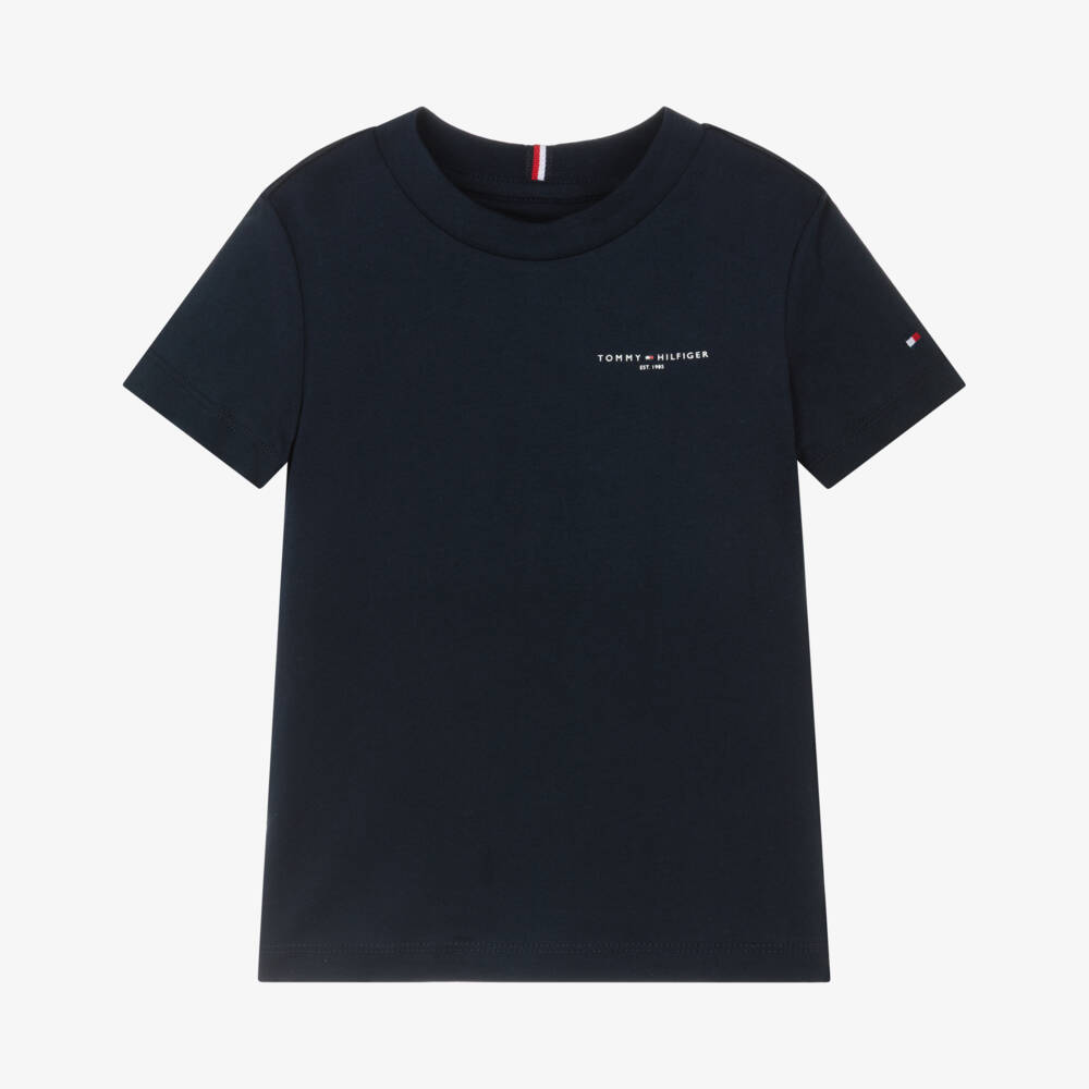 Tommy Hilfiger-Navy Blue Cotton T-Shirt with Mini Logo | Childrensalon Outlet