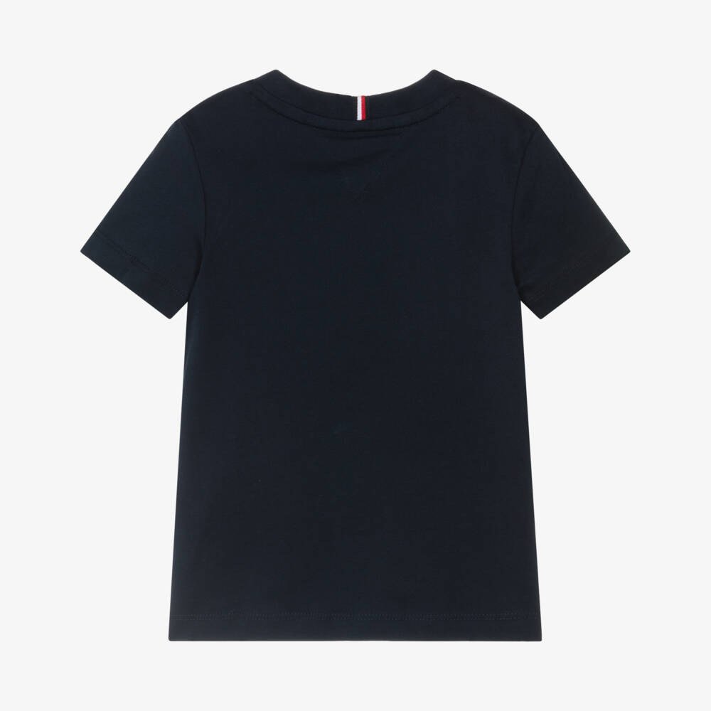 Tommy Hilfiger-Navy Blue Cotton T-Shirt with Mini Logo | Childrensalon Outlet