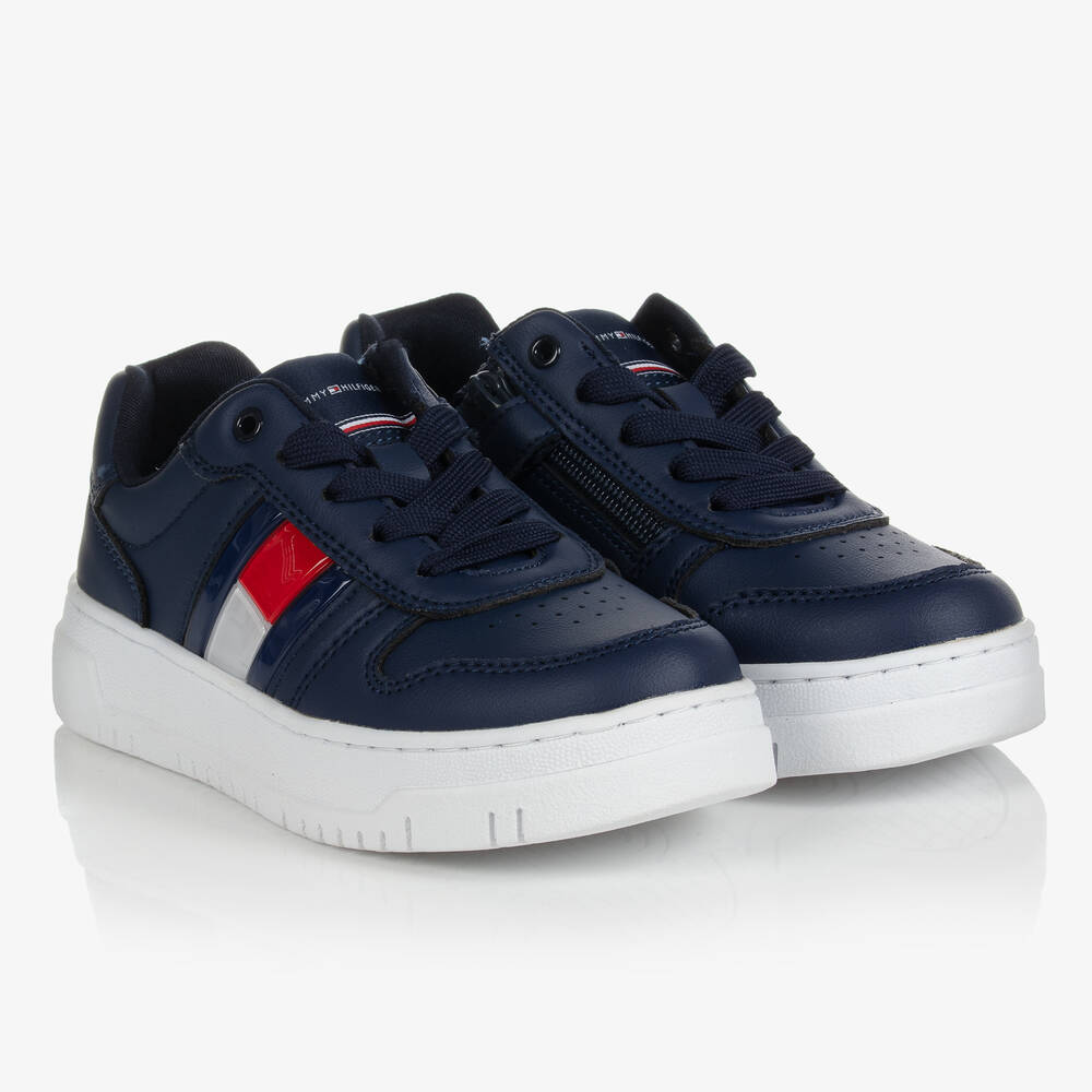 Tommy Hilfiger Navy Blue Faux Leather Trainers Childrensalon Outlet