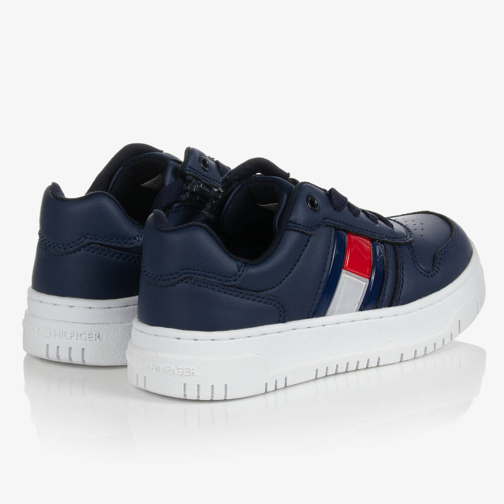 Tommy Hilfiger-Navy Blue Faux Leather Trainers | Childrensalon Outlet