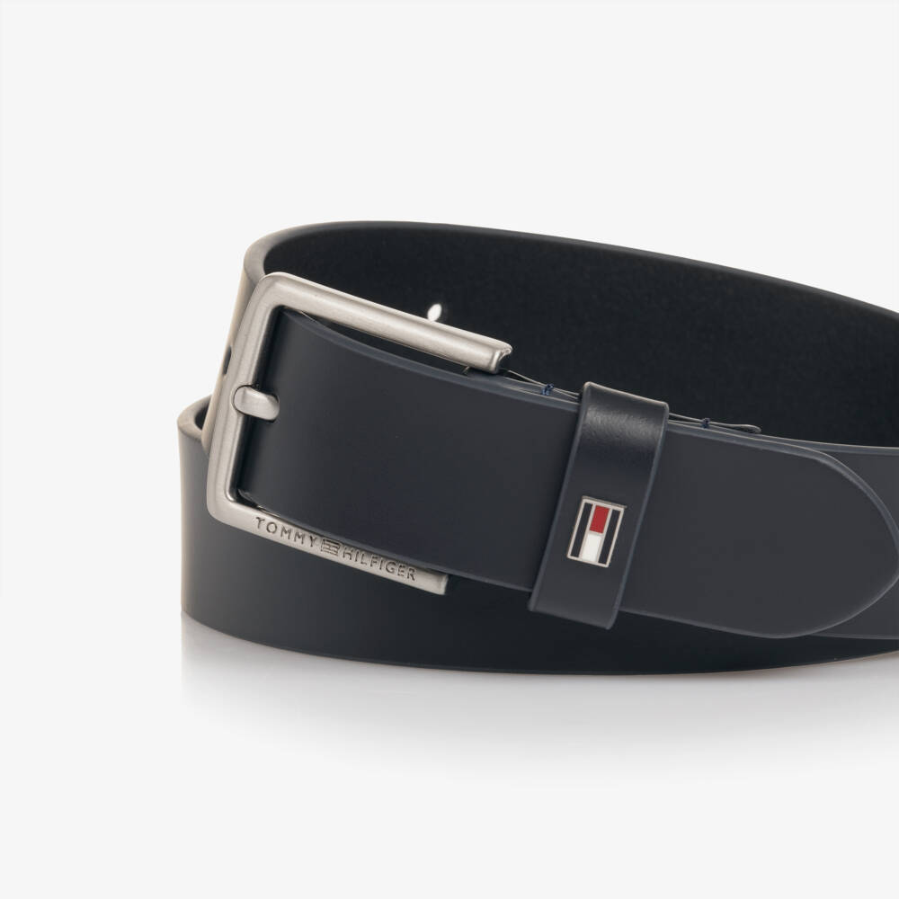 Tommy Hilfiger-Navy Blue Leather Belt with Logo Detail | Childrensalon Outlet