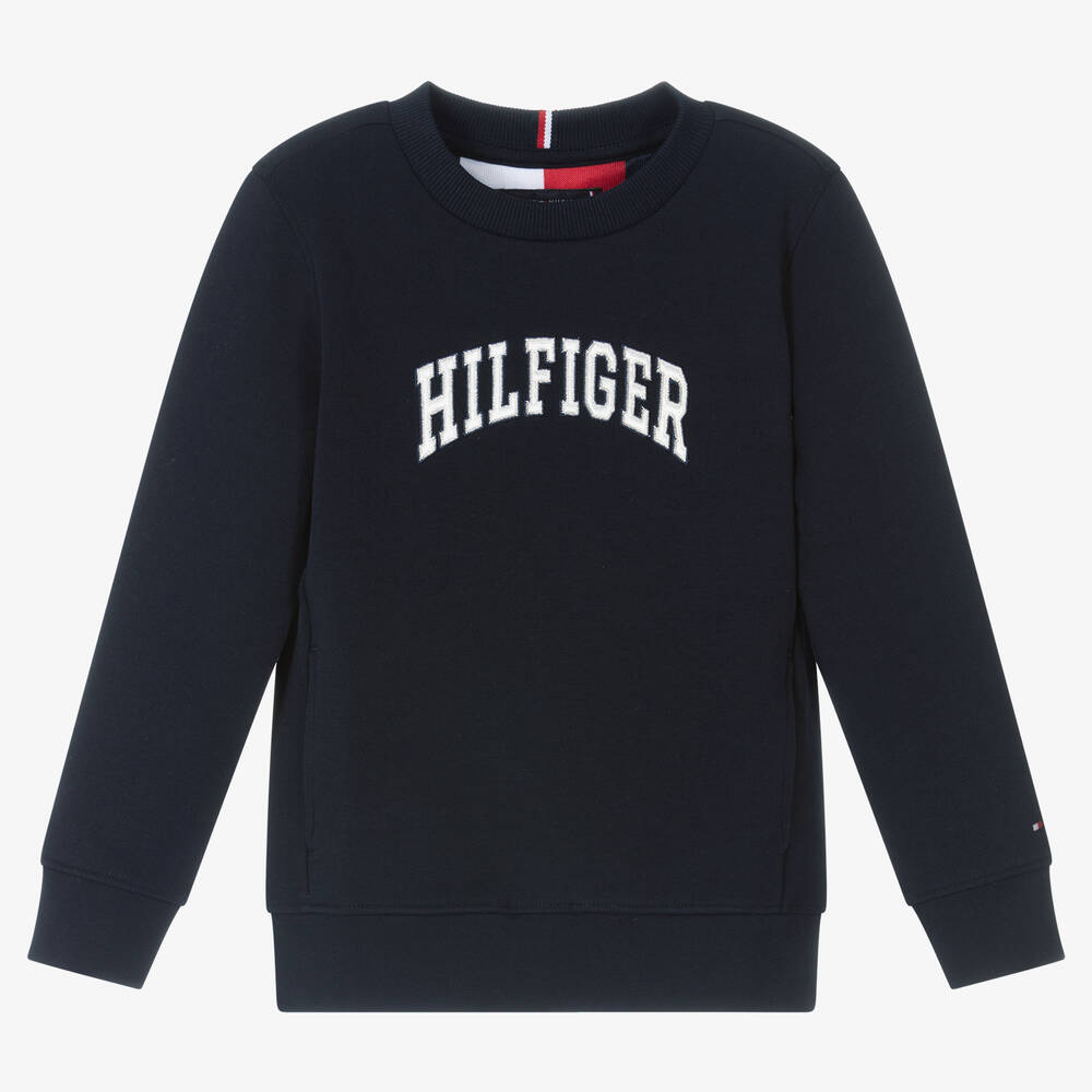 Tommy Hilfiger - سويتشيرت قطن جيرسي لون كحلي للأولاد | Childrensalon