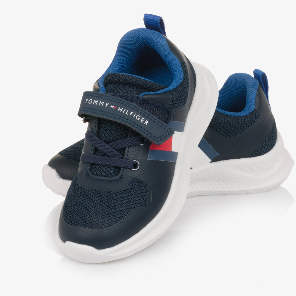 Tommy Hilfiger-Navy Blue Mesh Velcro Trainers with Flag Logo | Childrensalon Outlet