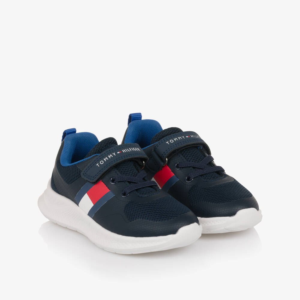 Tommy Hilfiger-Navy Blue Mesh Velcro Trainers with Flag Logo | Childrensalon Outlet