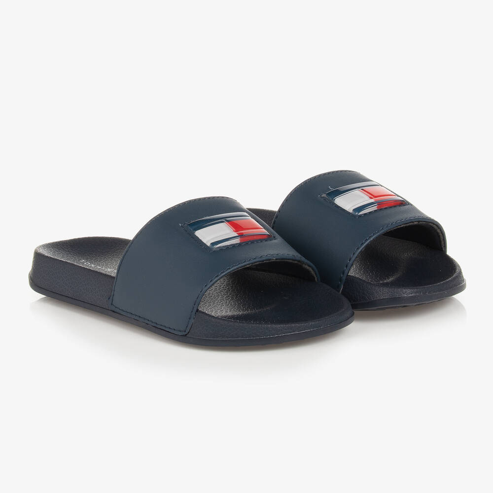 Tommy Hilfiger - Navy Blue Rubber Flag Logo Sliders | Childrensalon