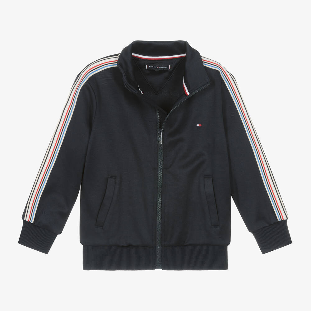 Tommy Hilfiger-Navy Blue Striped Tape Zip-Up Top | Childrensalon Outlet