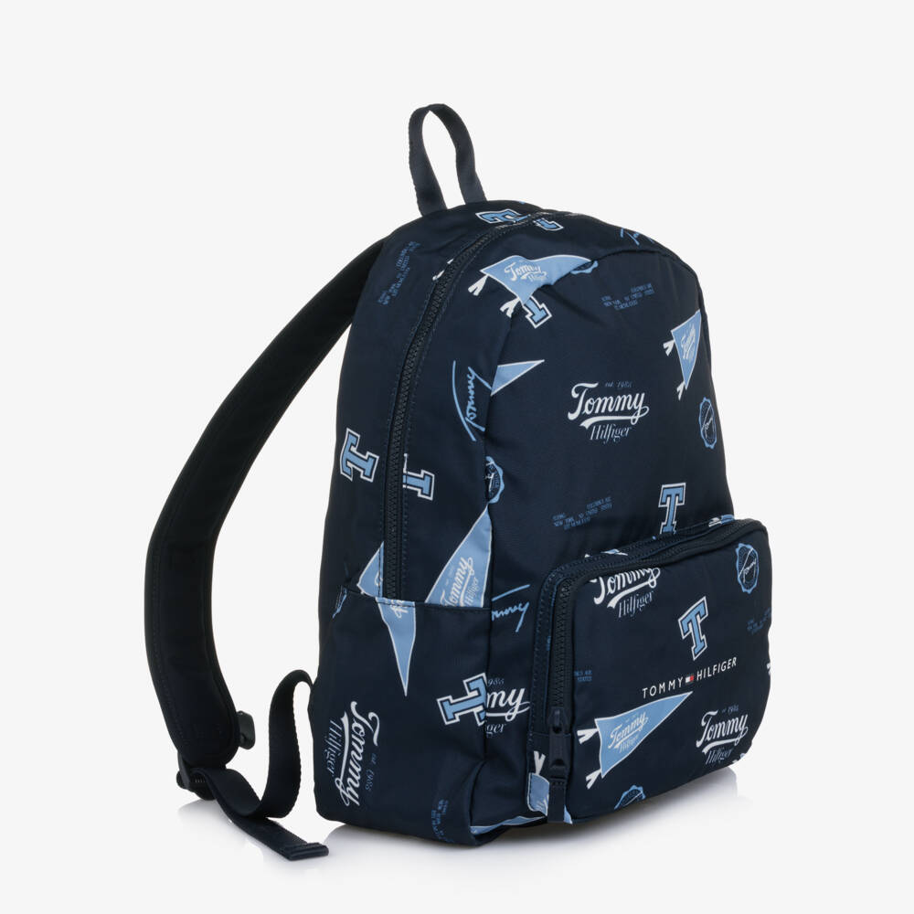 Tommy Hilfiger-Navy Blue Varsity Logo Print Canvas Backpack (37cm) | Childrensalon Outlet