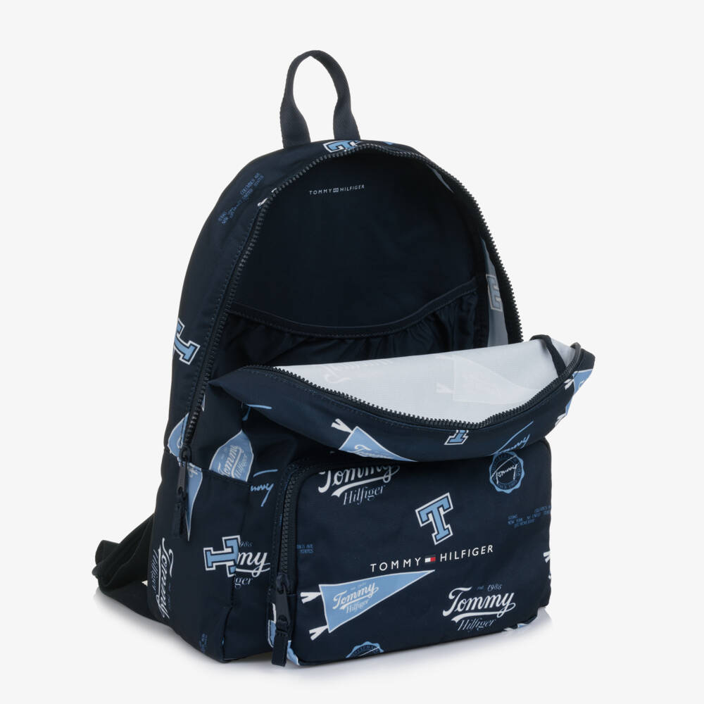 Tommy Hilfiger-Navy Blue Varsity Logo Print Canvas Backpack (37cm) | Childrensalon Outlet