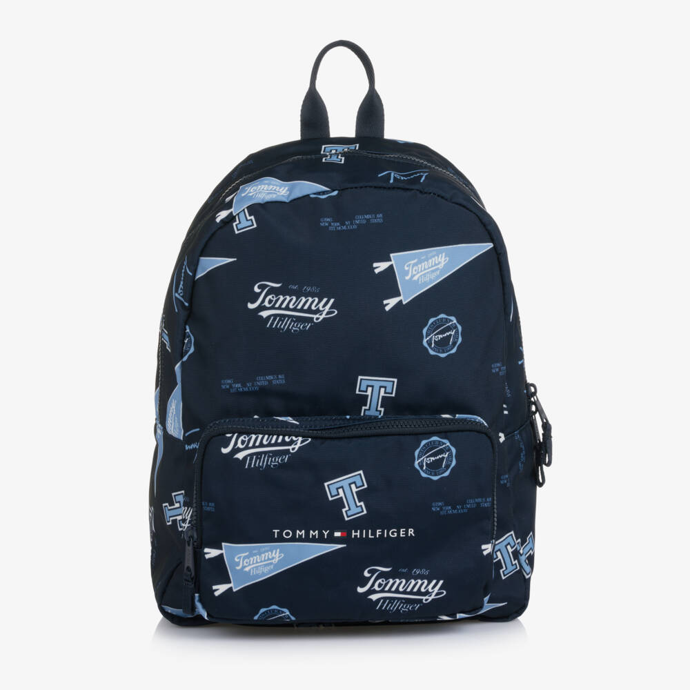 Tommy Hilfiger-Navy Blue Varsity Logo Print Canvas Backpack (37cm) | Childrensalon Outlet