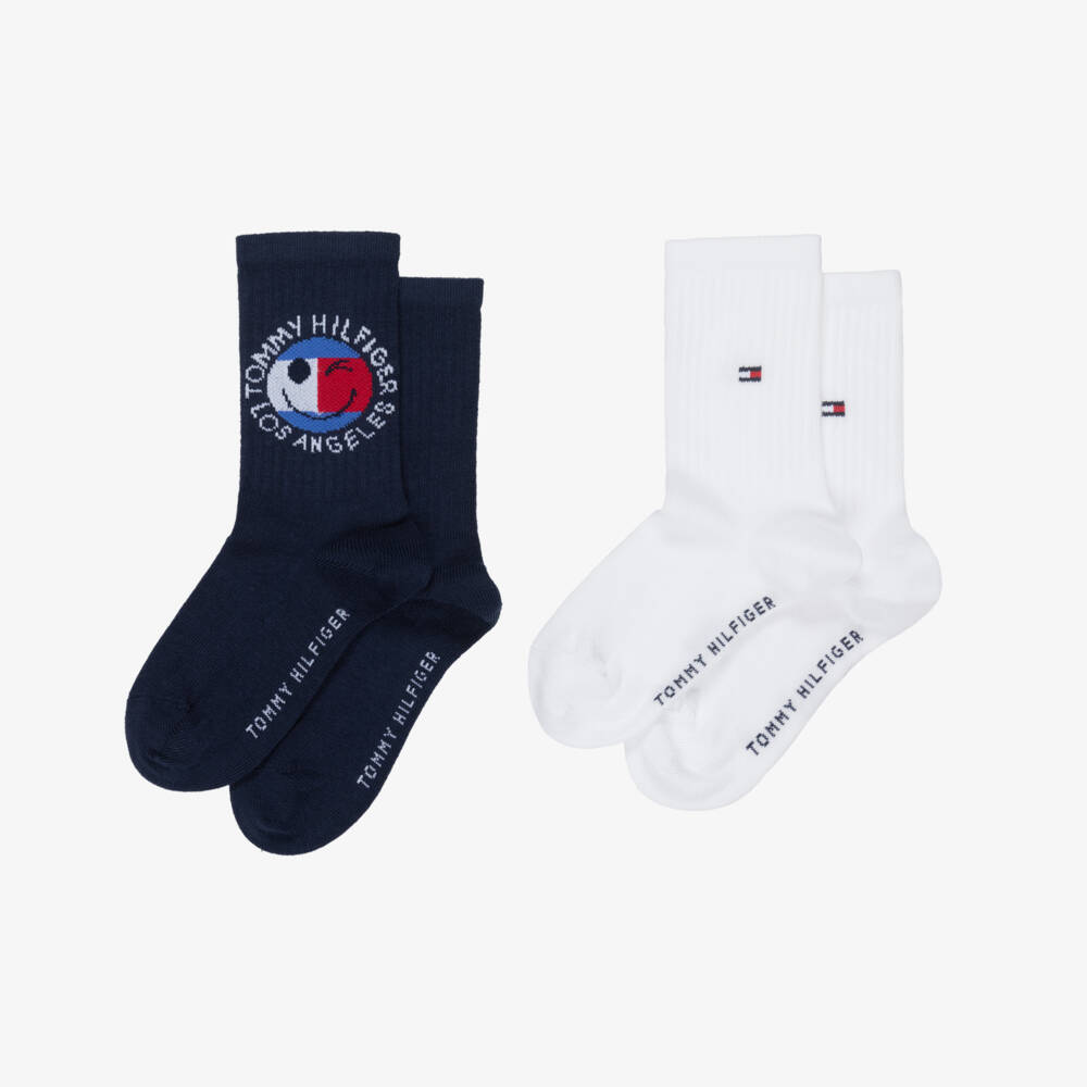 Tommy Hilfiger-Navy Blue & White Smiley Flag Logo Socks | Childrensalon Outlet
