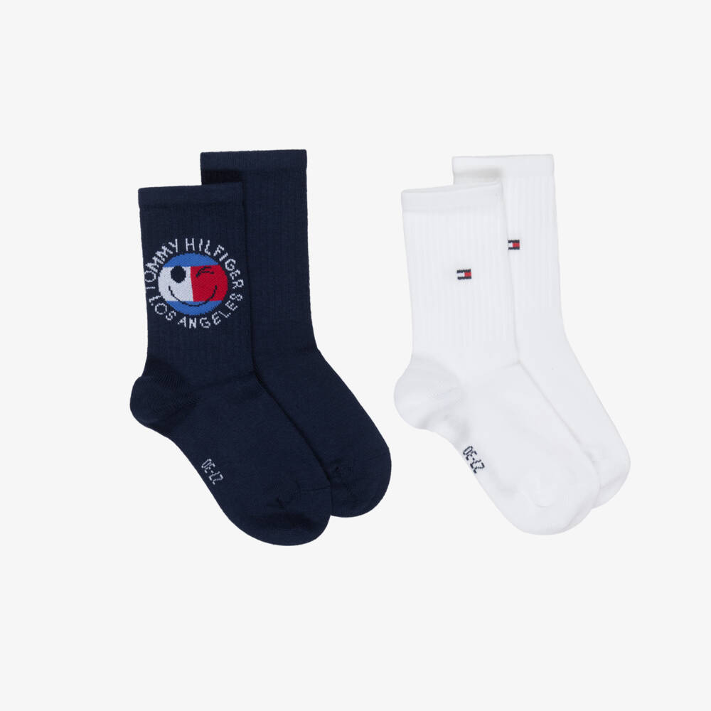 Tommy Hilfiger-Navy Blue & White Smiley Flag Logo Socks | Childrensalon Outlet