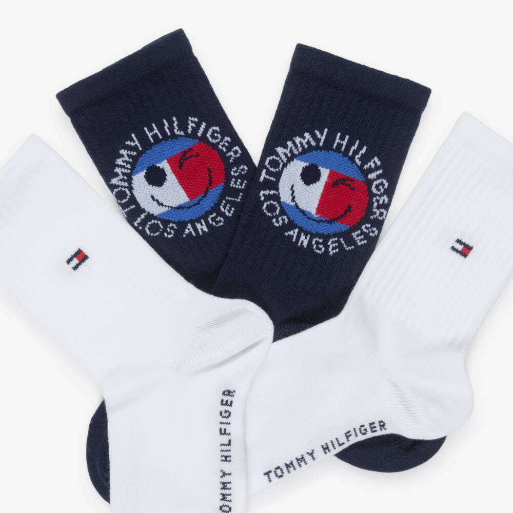 Tommy Hilfiger-Navy Blue & White Smiley Flag Logo Socks | Childrensalon Outlet