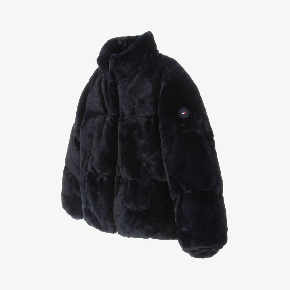 Tommy Hilfiger-Navy Plush Faux Fur Coat for Girls | Childrensalon Outlet