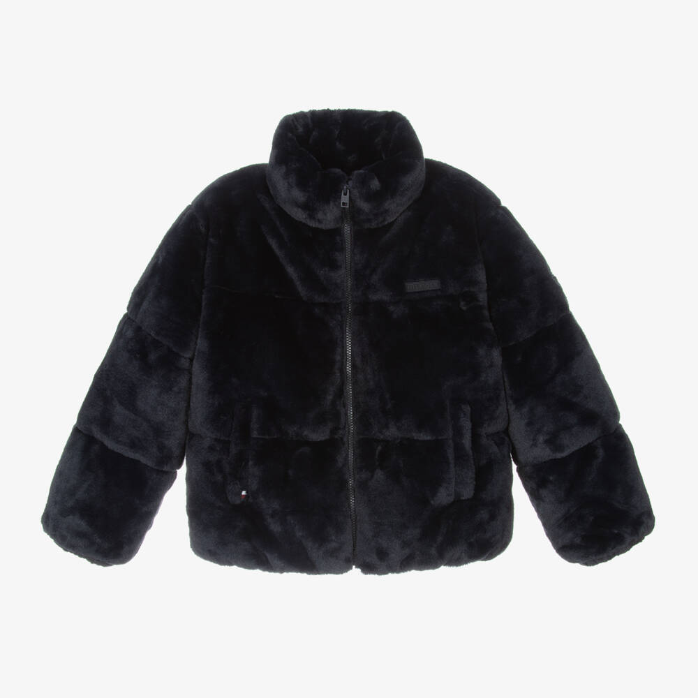 Tommy Hilfiger-Navy Plush Faux Fur Coat for Girls | Childrensalon Outlet