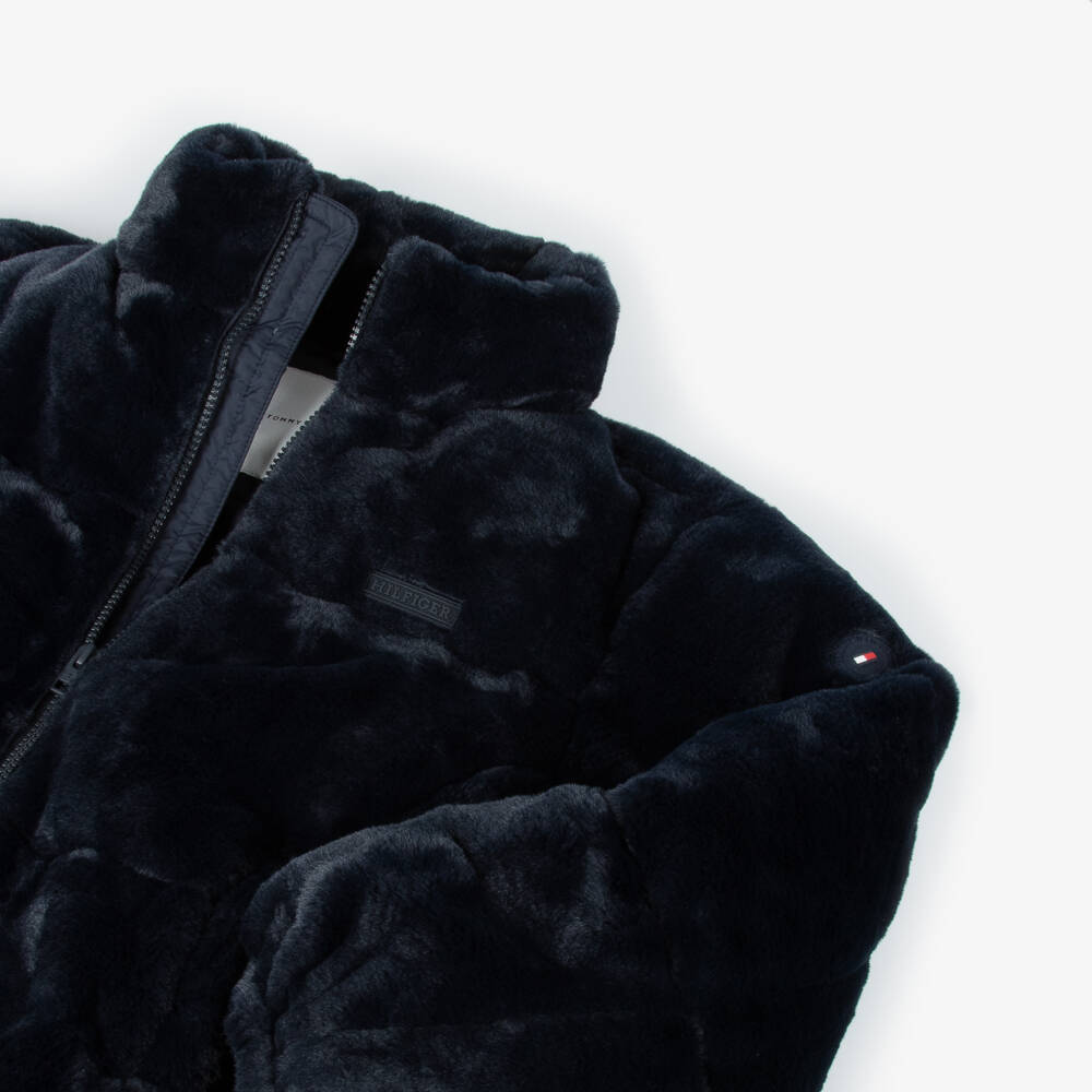 Tommy Hilfiger-Navy Plush Faux Fur Coat for Girls | Childrensalon Outlet
