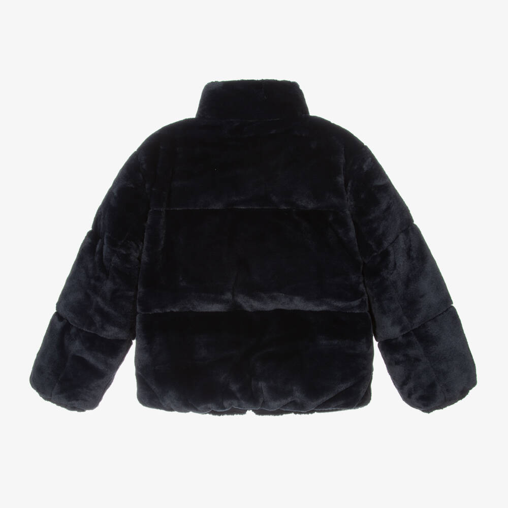 Tommy Hilfiger-Navy Plush Faux Fur Coat for Girls | Childrensalon Outlet