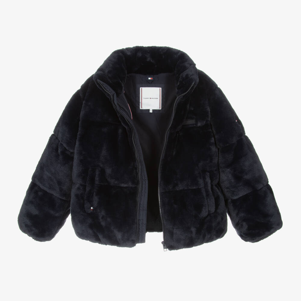 Tommy Hilfiger-Navy Plush Faux Fur Coat for Girls | Childrensalon Outlet