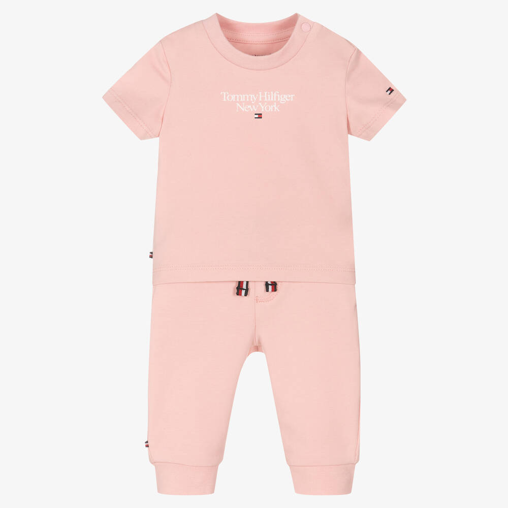 Tommy Hilfiger - Pink Cotton Baby Trouser Set | Childrensalon