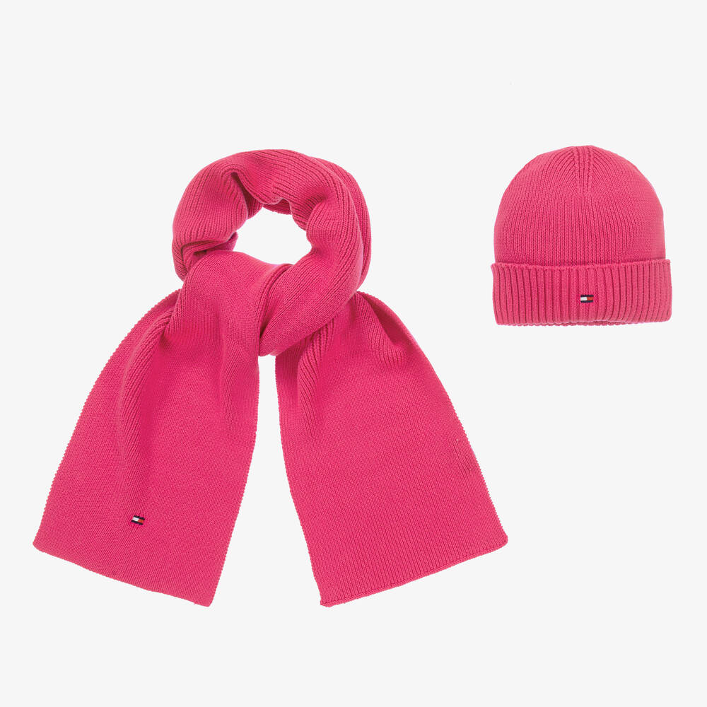 Tommy Hilfiger - Pinkes Baumwollmütze & Schal Set | Childrensalon