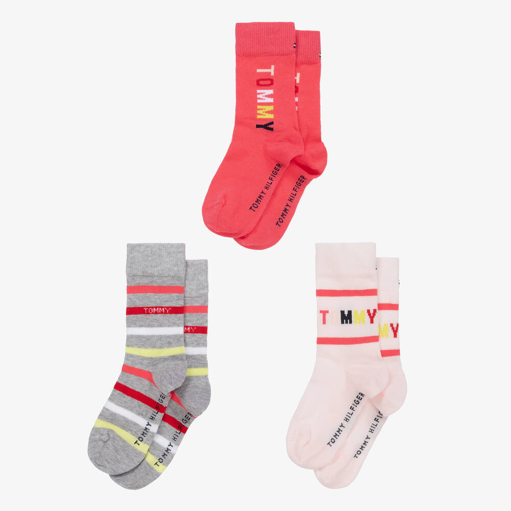 Tommy Hilfiger - Pink Cotton Logo Ankle Socks (3 Pack) | Childrensalon  Outlet