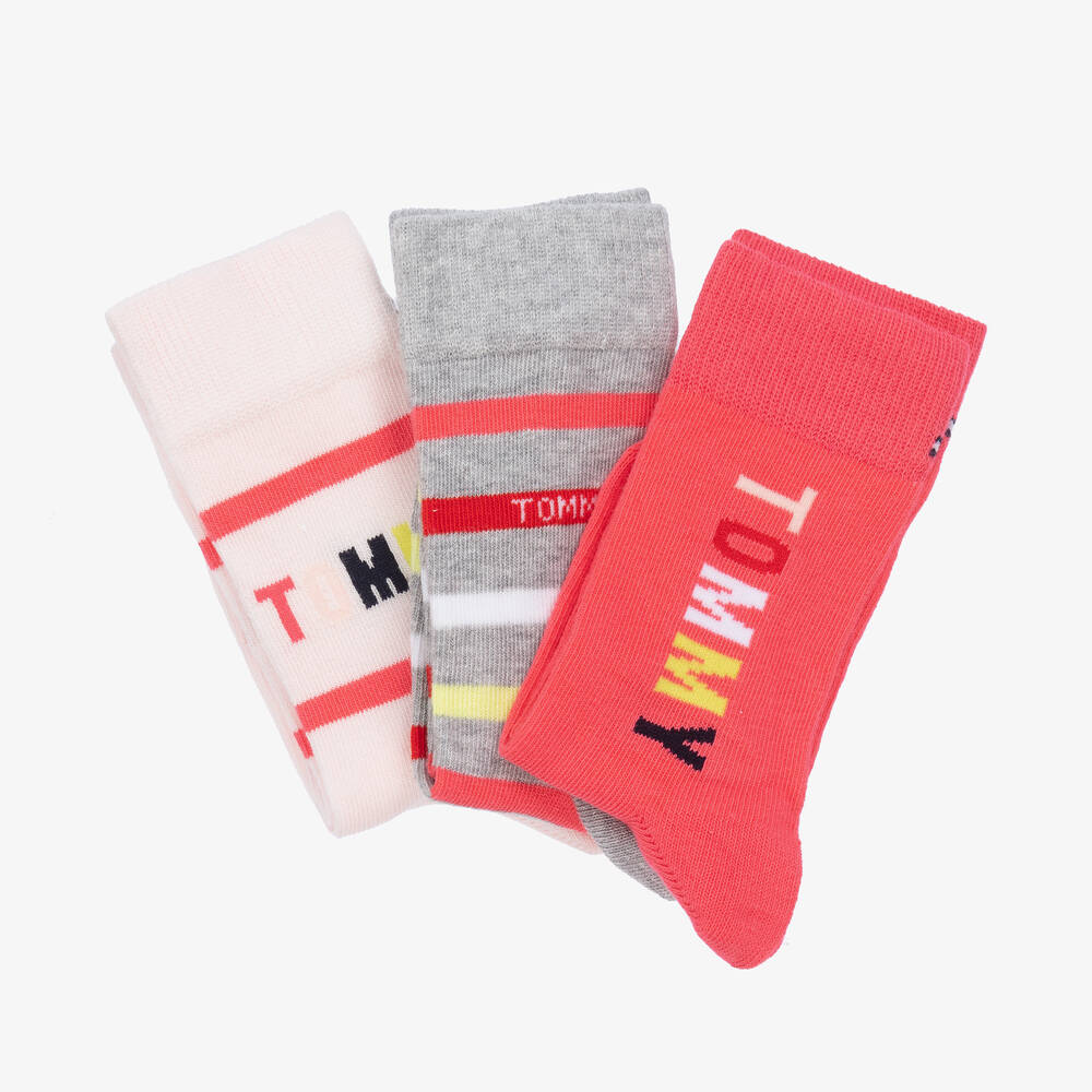 Pink Outlet (3 Socks Childrensalon | Logo Pack) Ankle Cotton Tommy Hilfiger -