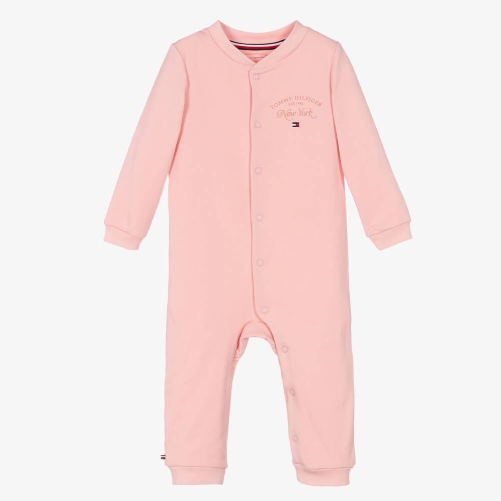 Tommy Hilfiger - Pink Cotton Logo Babygrow | Childrensalon