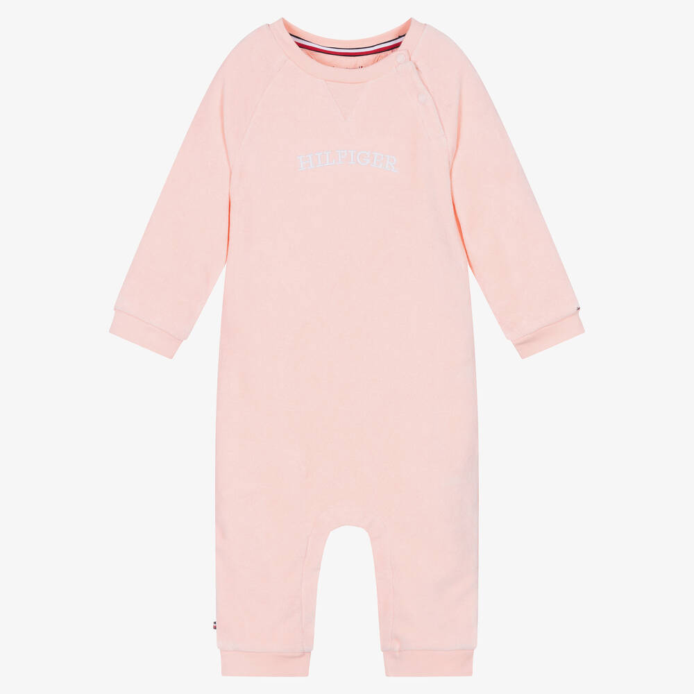 Pink Cotton Velour Babygrow