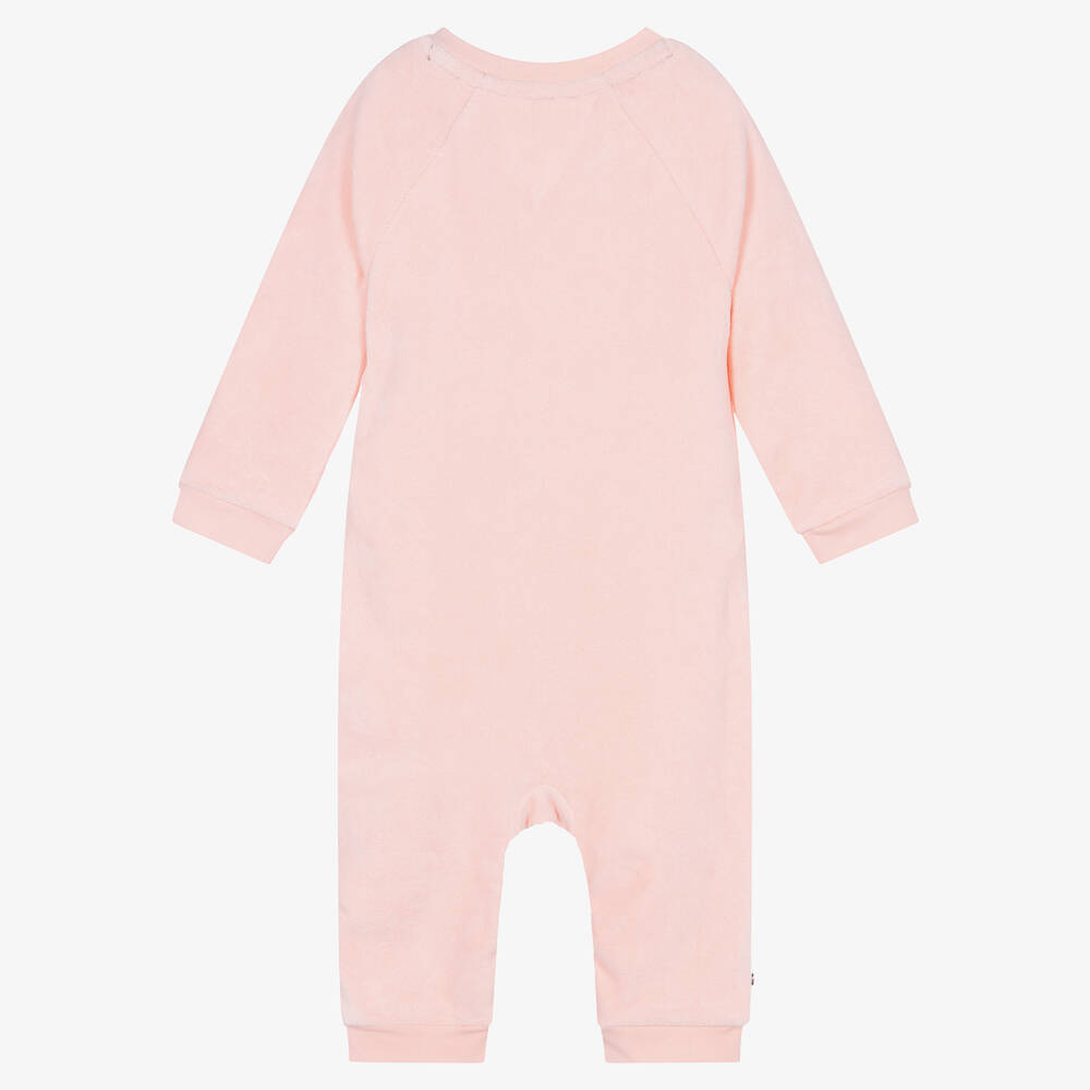 Tommy Hilfiger-Pink Cotton Velour Babygrow | Childrensalon Outlet
