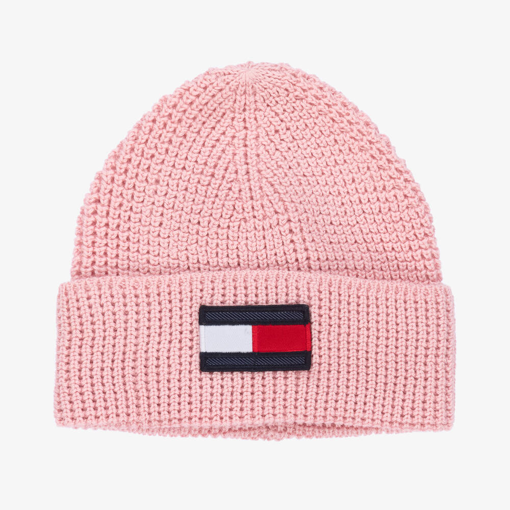 Tommy Hilfiger - Pink Flag Logo Beanie Hat | Childrensalon