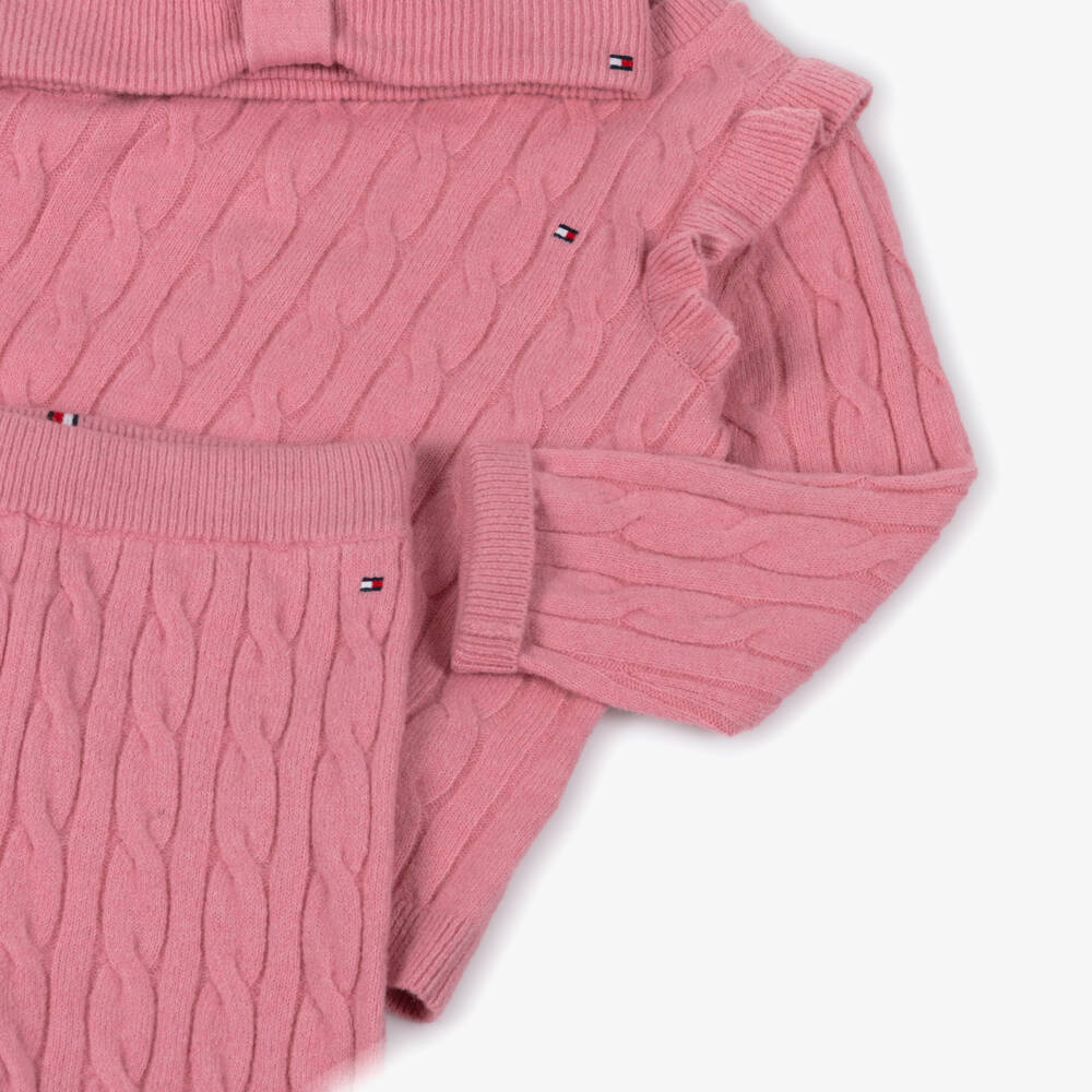 Tommy Hilfiger-Pink Knit Trouser Set With Headband | Childrensalon Outlet