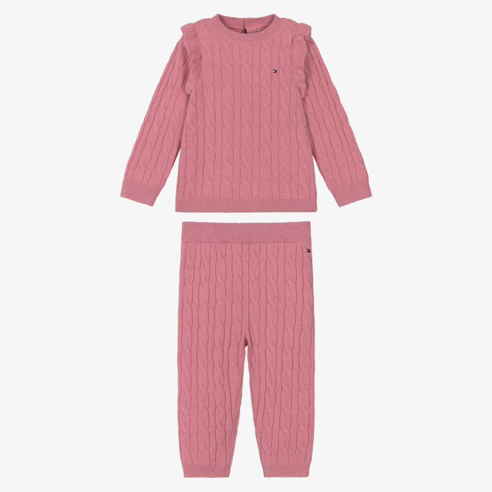 Tommy Hilfiger-Pink Knit Trouser Set With Headband | Childrensalon Outlet