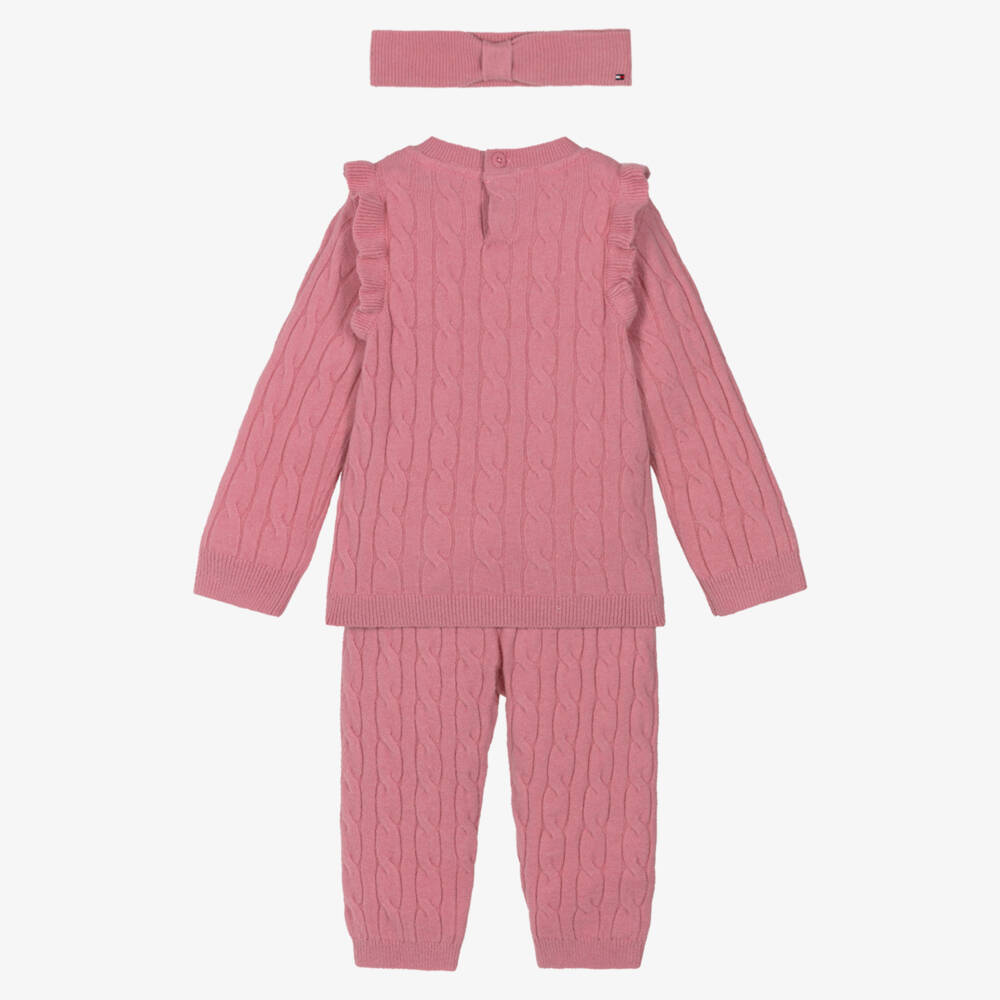 Tommy Hilfiger-Pink Knit Trouser Set With Headband | Childrensalon Outlet