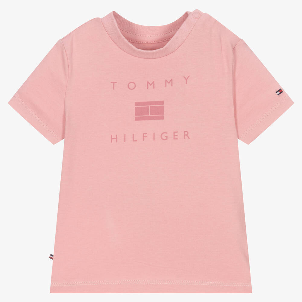 Tommy Hilfiger - تيشيرت قطن عضوي جيرسي لون زهري للبنات | Childrensalon
