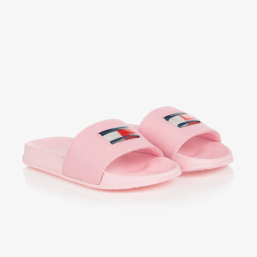 Tommy Hilfiger - Rosa Gummi-Pantoletten mit Flagge | Childrensalon