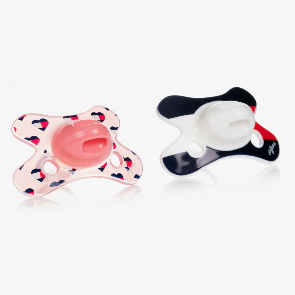 Tommy Hilfiger-مصّاصة سيليكون لون زهري وأبيض للمولودات (عدد 2) | Childrensalon Outlet
