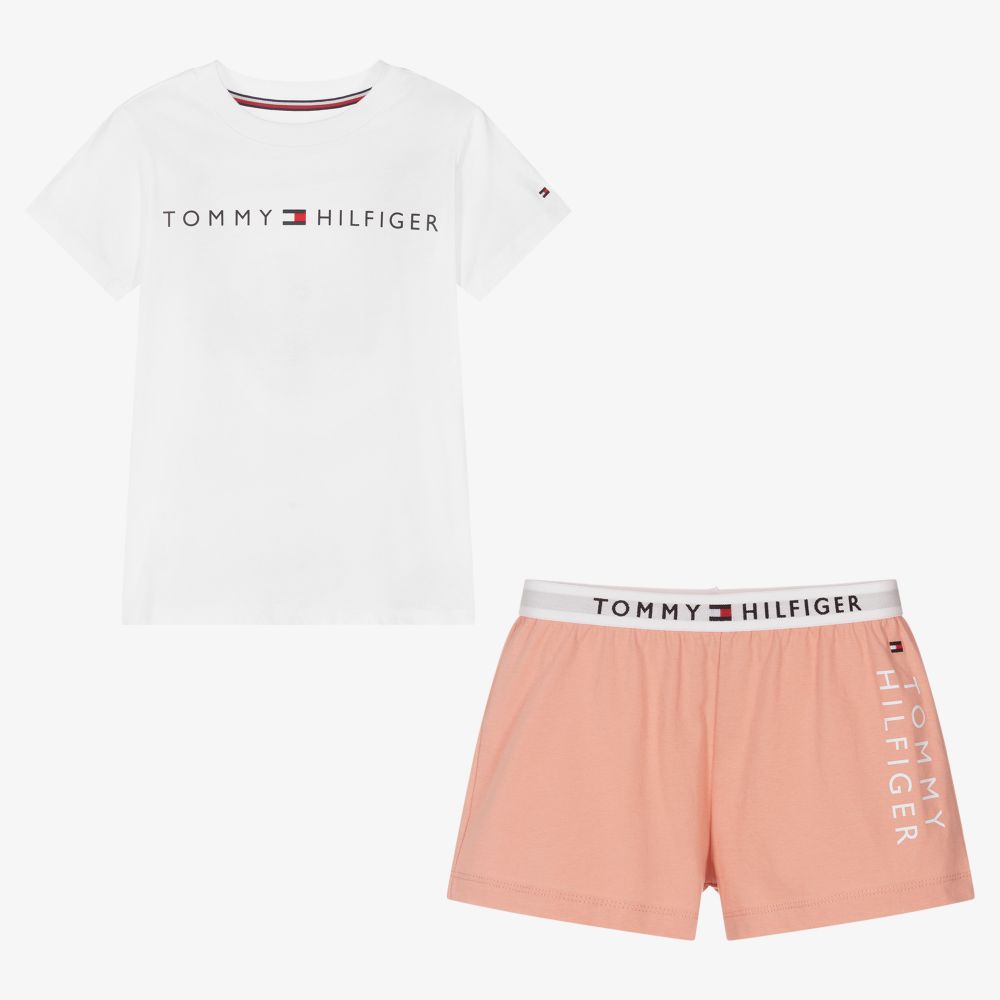 Tommy Hilfiger-Короткая бело-розовая пижама | Childrensalon Outlet