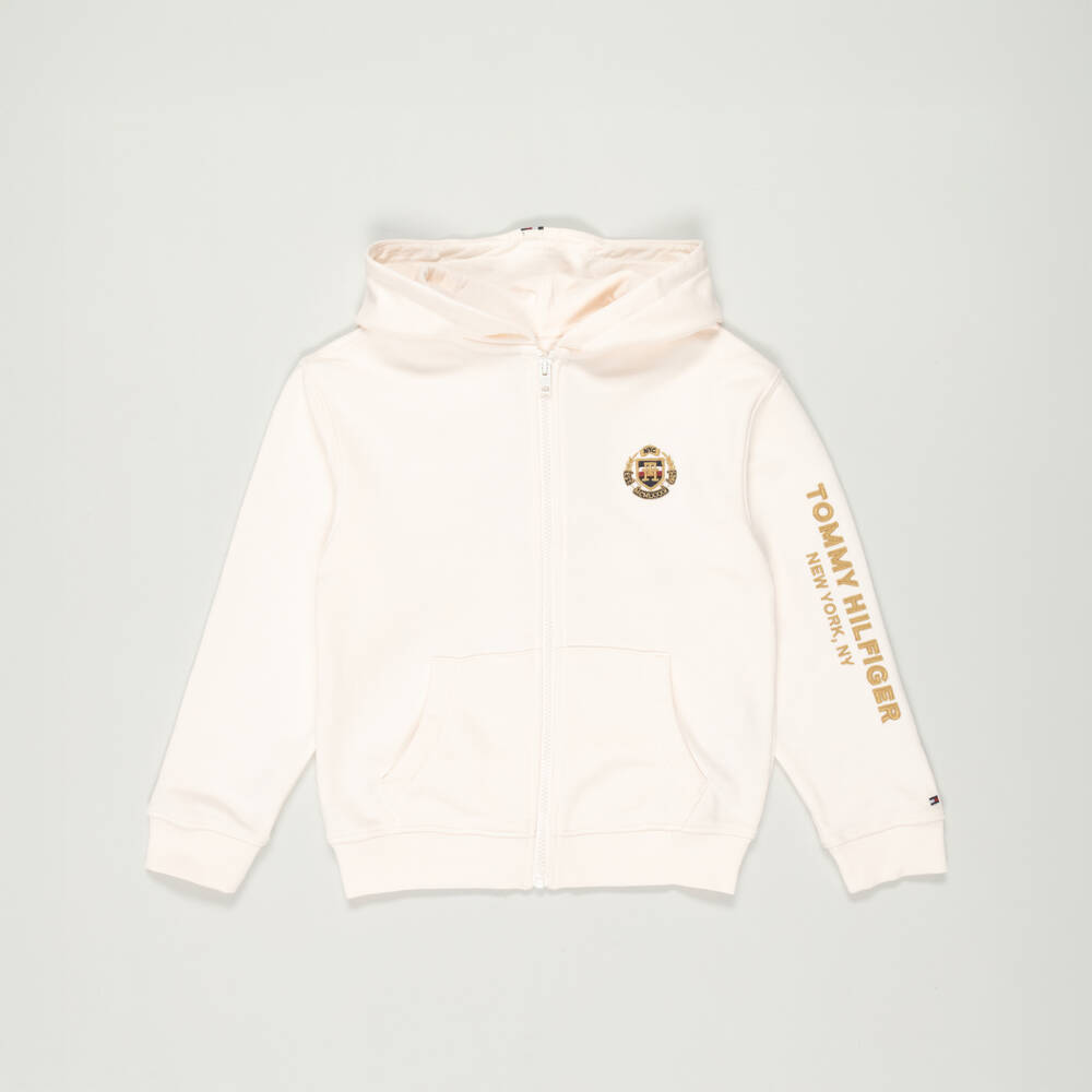 Tommy Hilfiger-Preloved Boys Ivory Cotton Logo Zip-up Hoodie (8 years) | Childrensalon Outlet