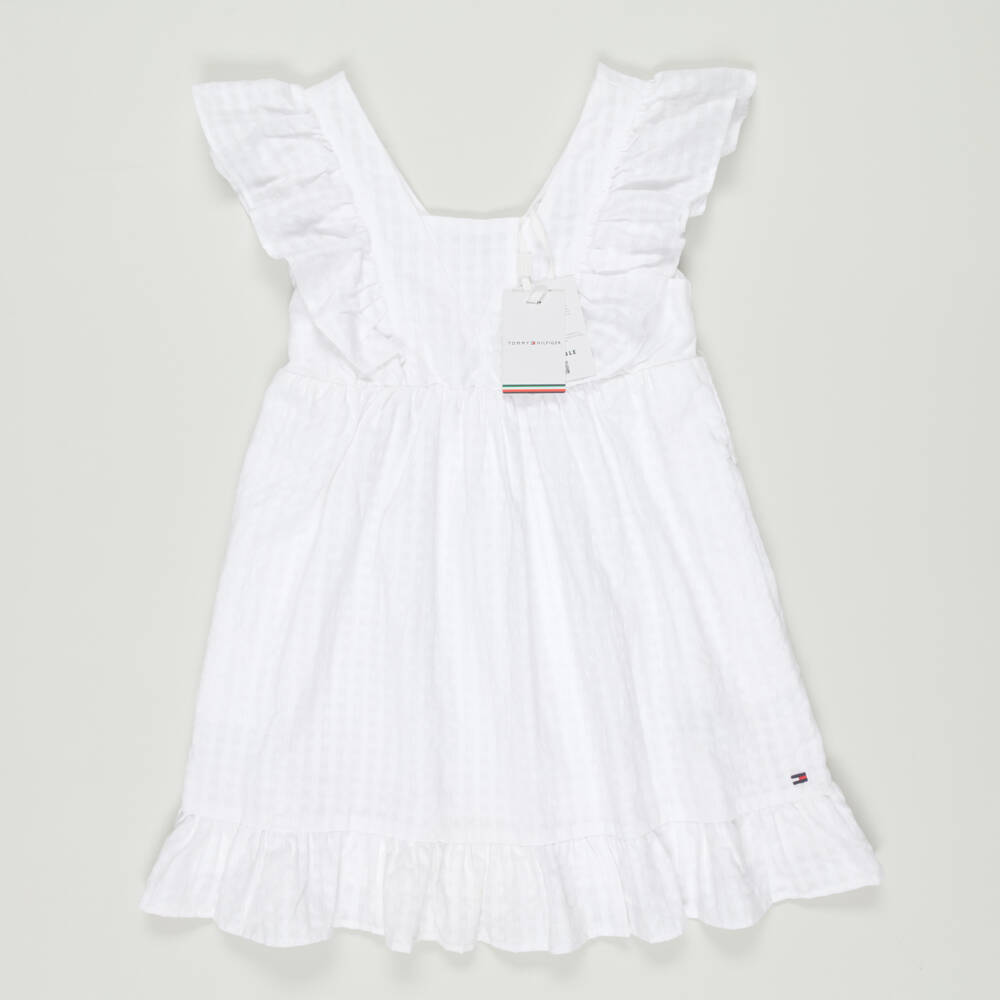 Tommy Hilfiger-Preloved Girls White Cotton Ruffle Dress (6 years) | Childrensalon Outlet
